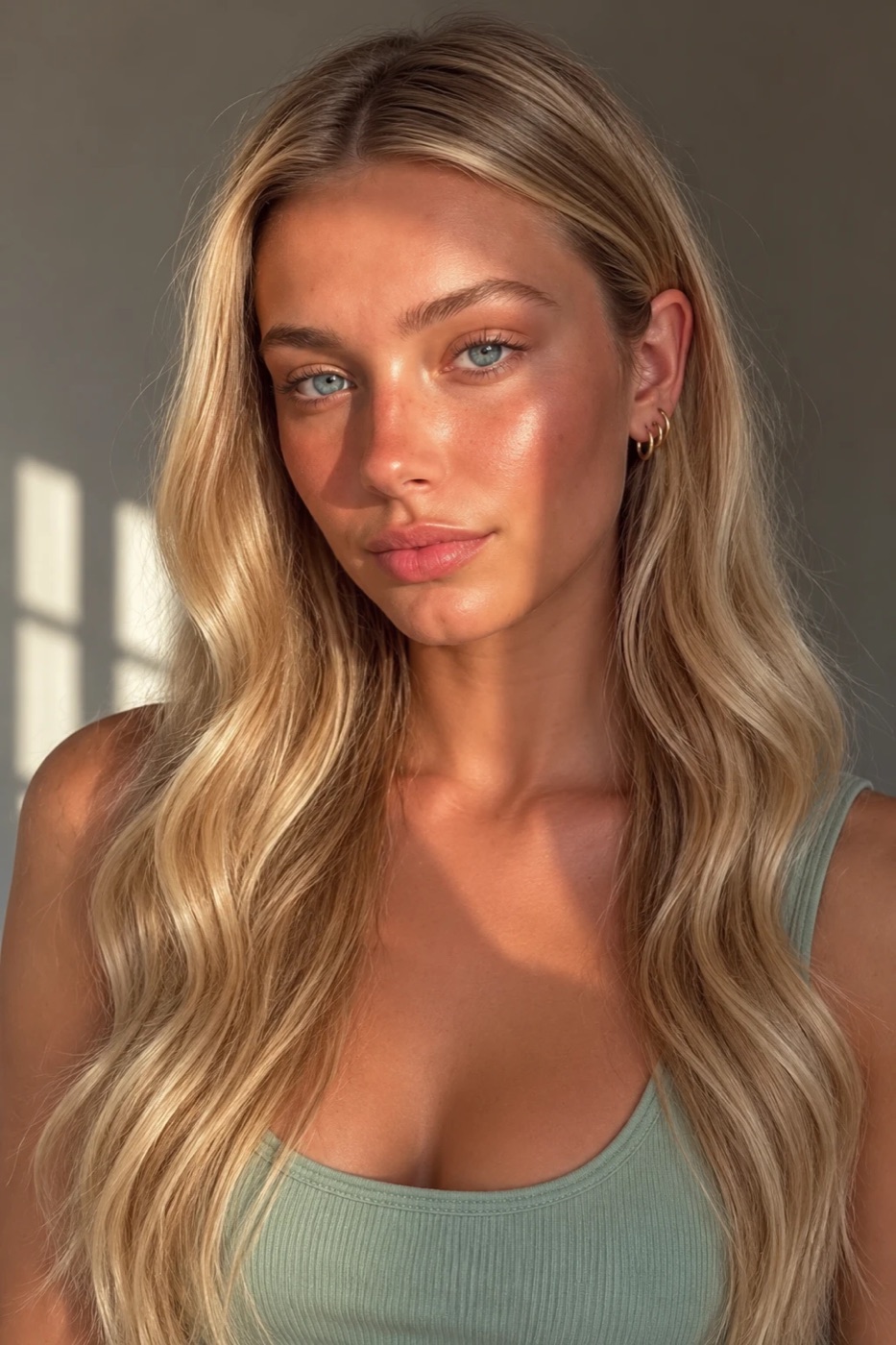 Long hair styled with mousse and diffused, with soft, defined bends and some lift at the root