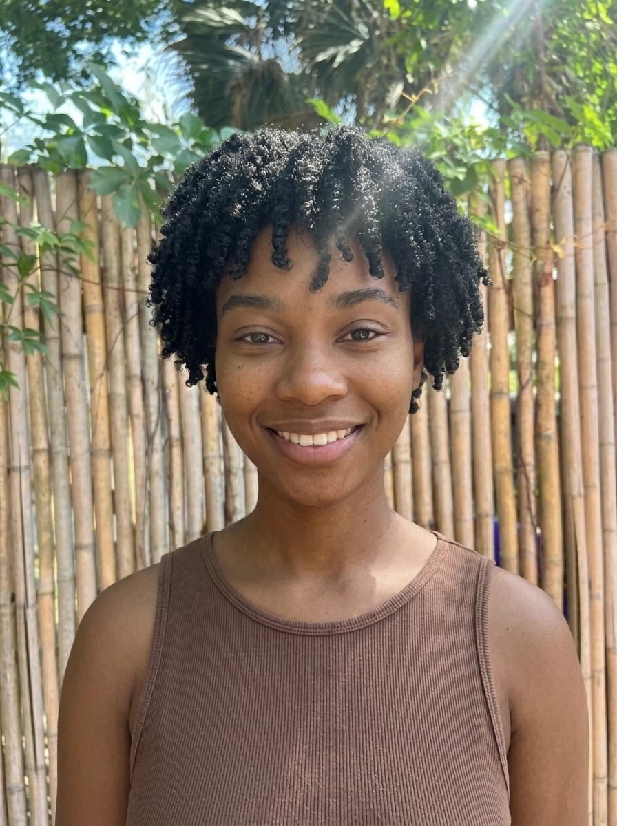 Short 4C hair, dense, with tight coils clumped together