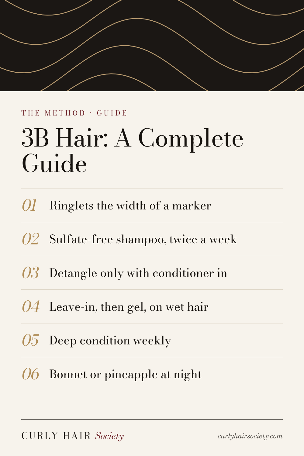3B Hair: A Complete Guide, a summary graphic from Curly Hair Society