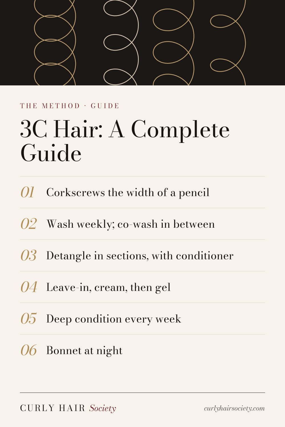 3C Hair: A Complete Guide, a summary graphic from Curly Hair Society