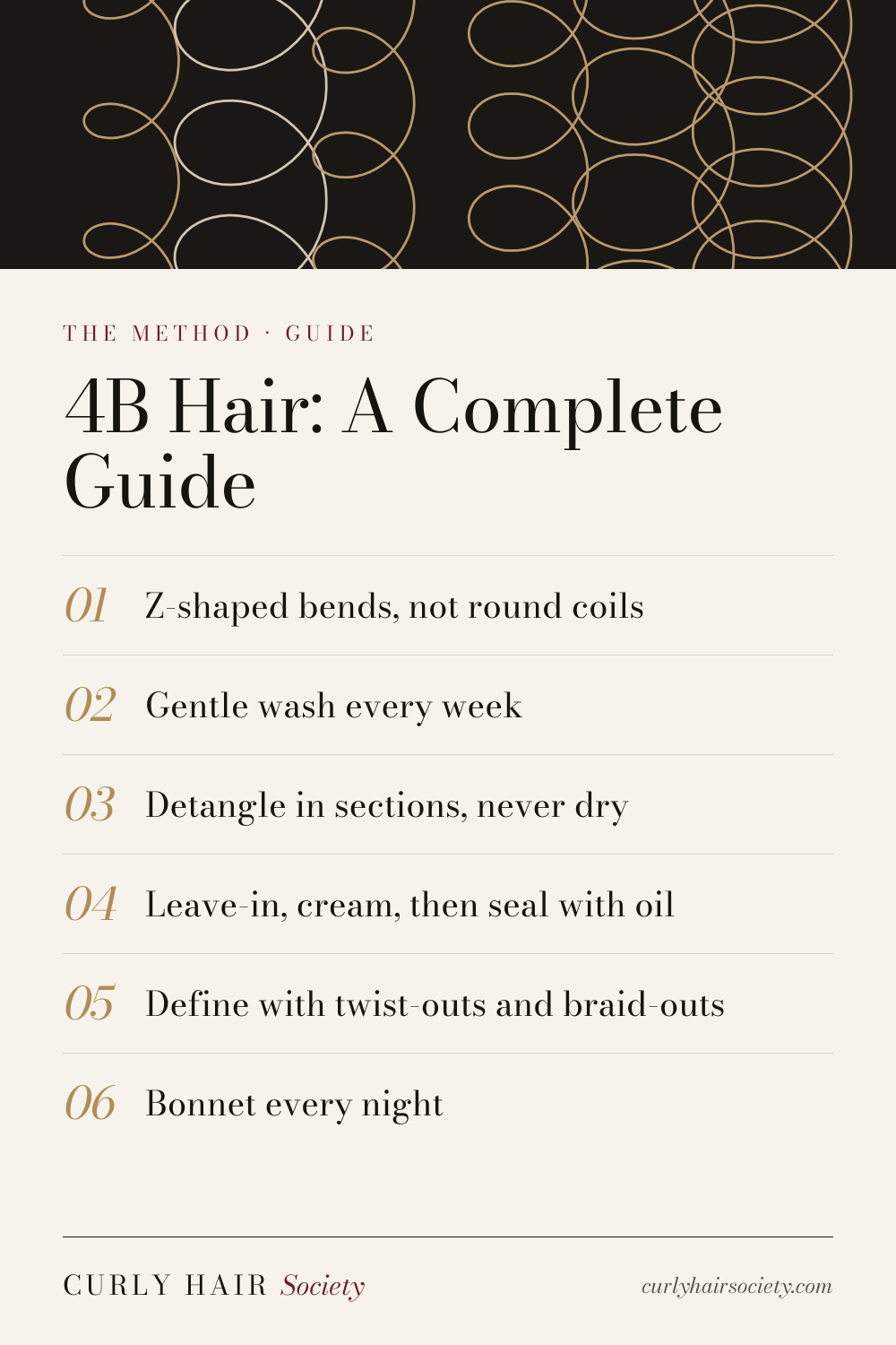 4B Hair: A Complete Guide, a summary graphic from Curly Hair Society