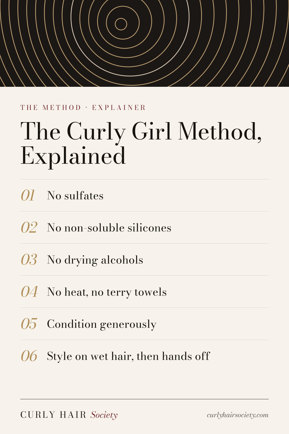 The Curly Girl Method, Explained, a summary graphic from Curly Hair Society