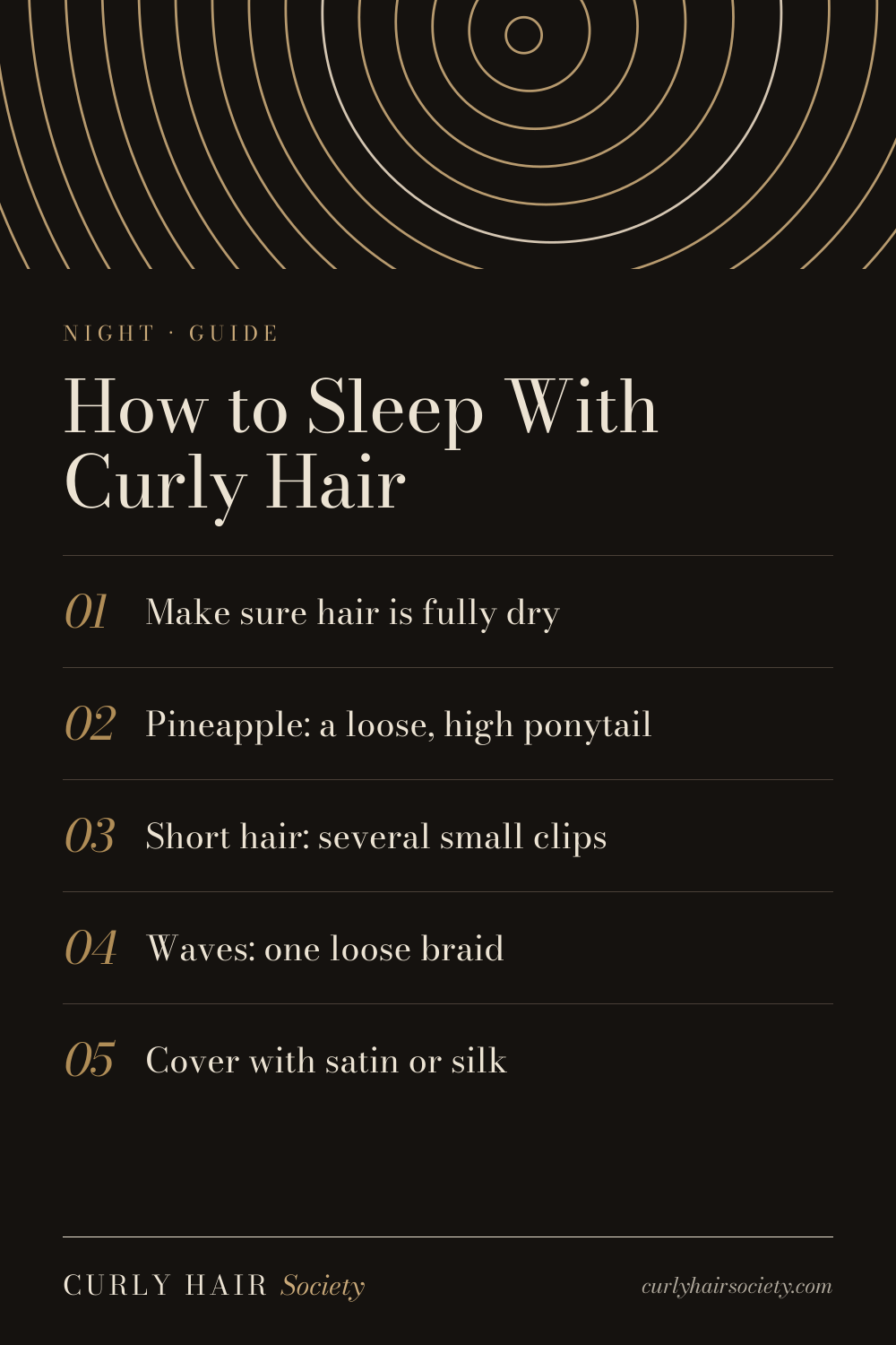 How to Sleep With Curly Hair, a summary graphic from Curly Hair Society